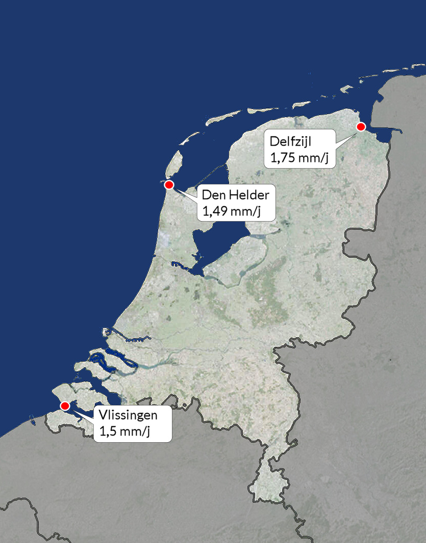 wereldkaart met de zeespiegelstijging